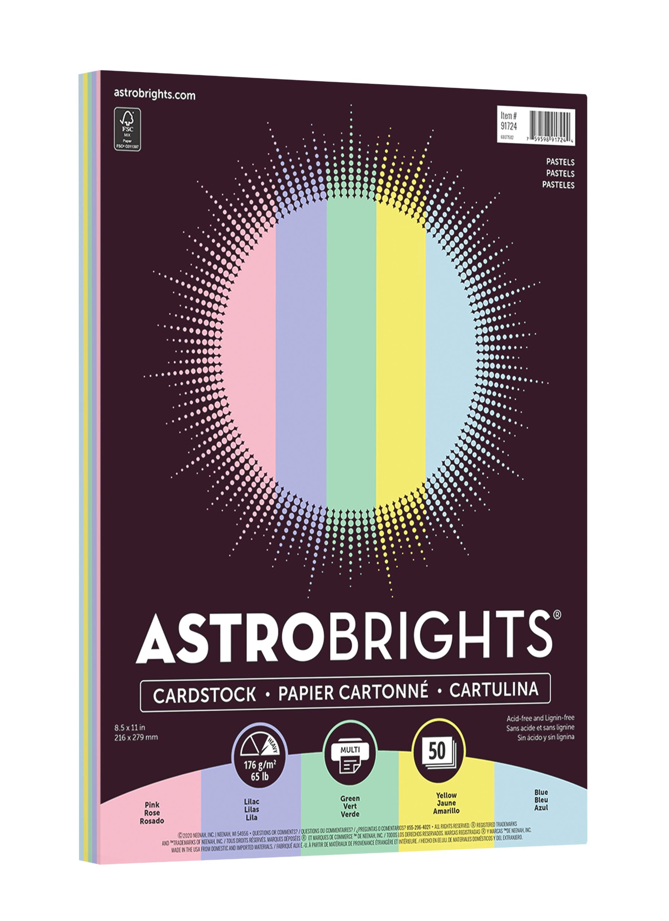 Astrobrights Colored Cardstock, 8-1/2 x 11 Inches, 65 lb/176 gsm, Pastel 5-Color Assortment, 50 Sheets, Item Number 2090333